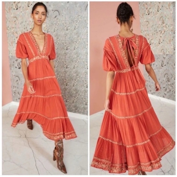 Ulla Johnson Alma Embroidered Beaded Maxi Dress Clay - Picture 1 of 11